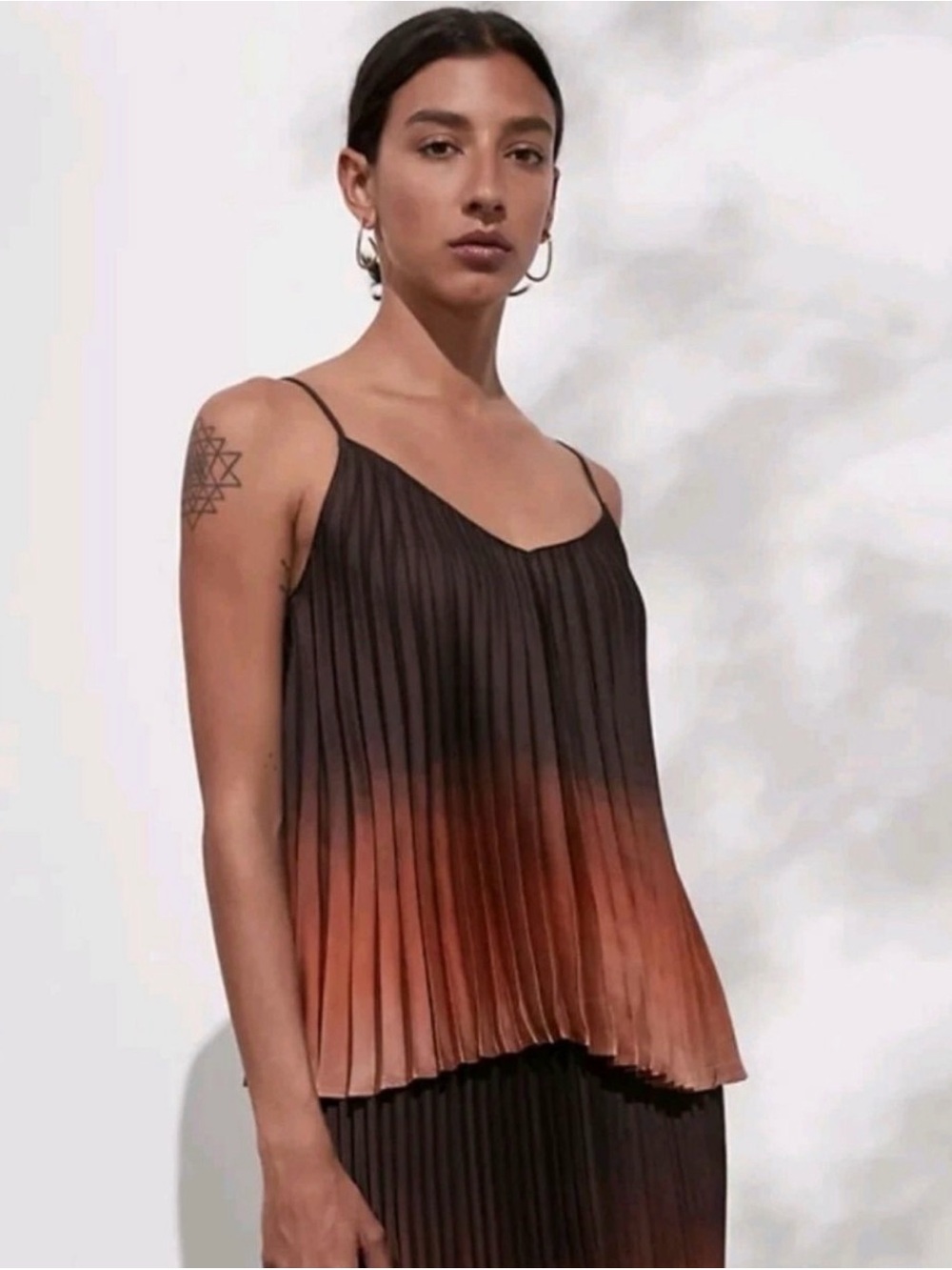 Banana Republic Pleated Ombre Spaghetti Strap Tank - Brown to Red